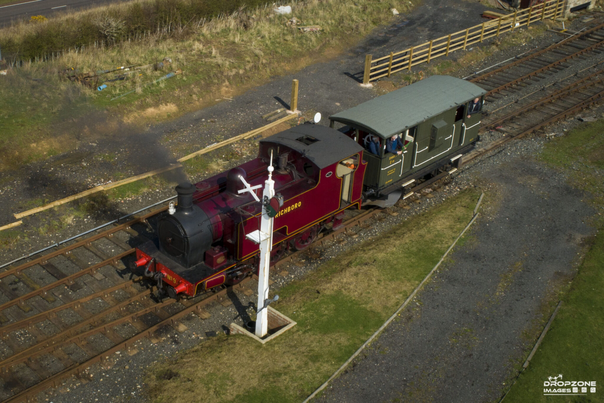 Historic steam engine by drone in Alnwick. Approved and licensed drone operator, Northumberland